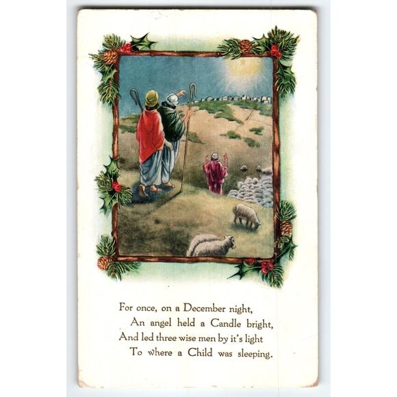 Vintage Whitnery Made Christmas Postcard Three Wise Men & Nativity Scene - Picture 1 of 2